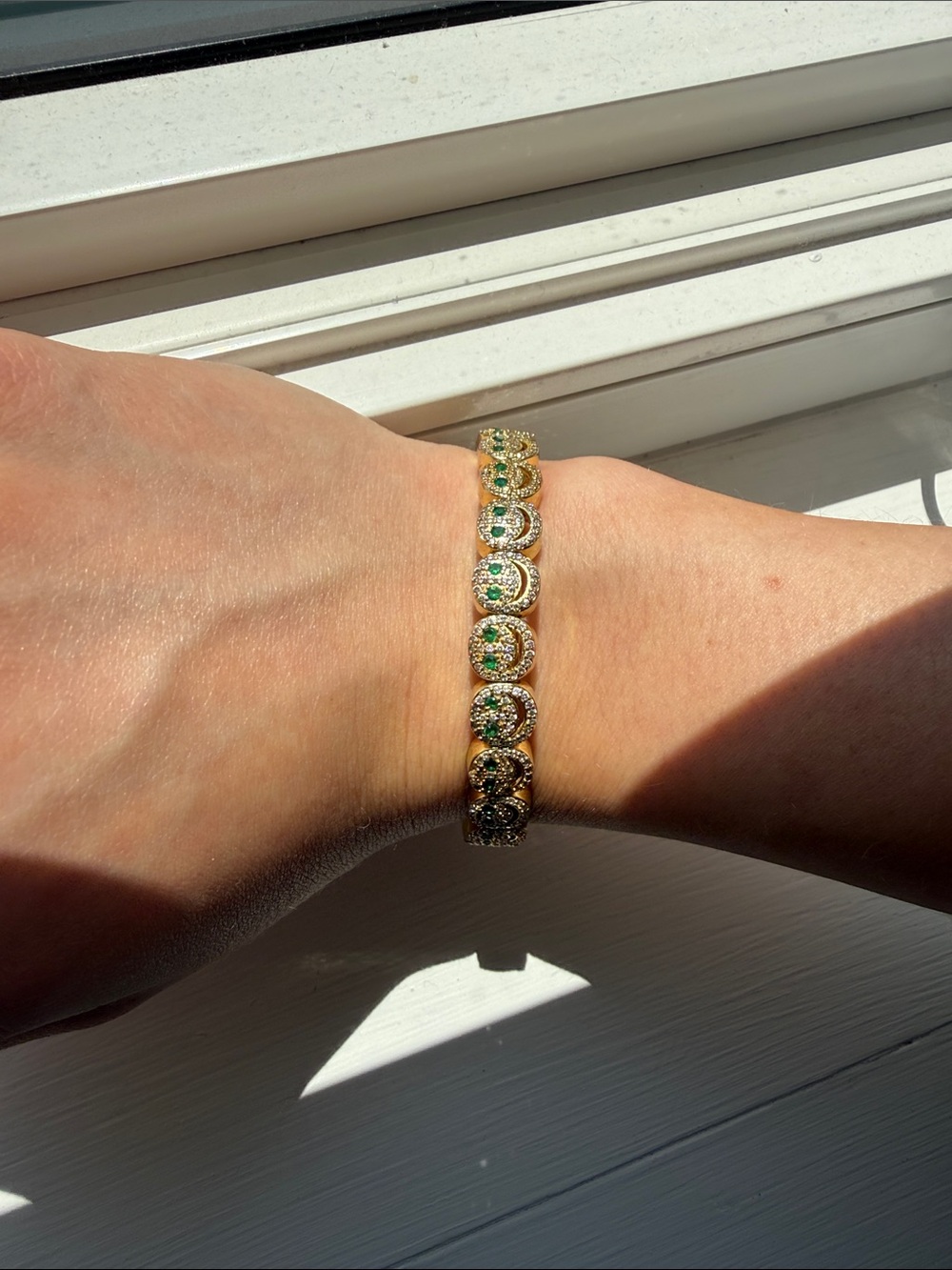 Gold LISA GOZLAN bracelet with Green Crystal Accents - Women's Fashion Jewelry